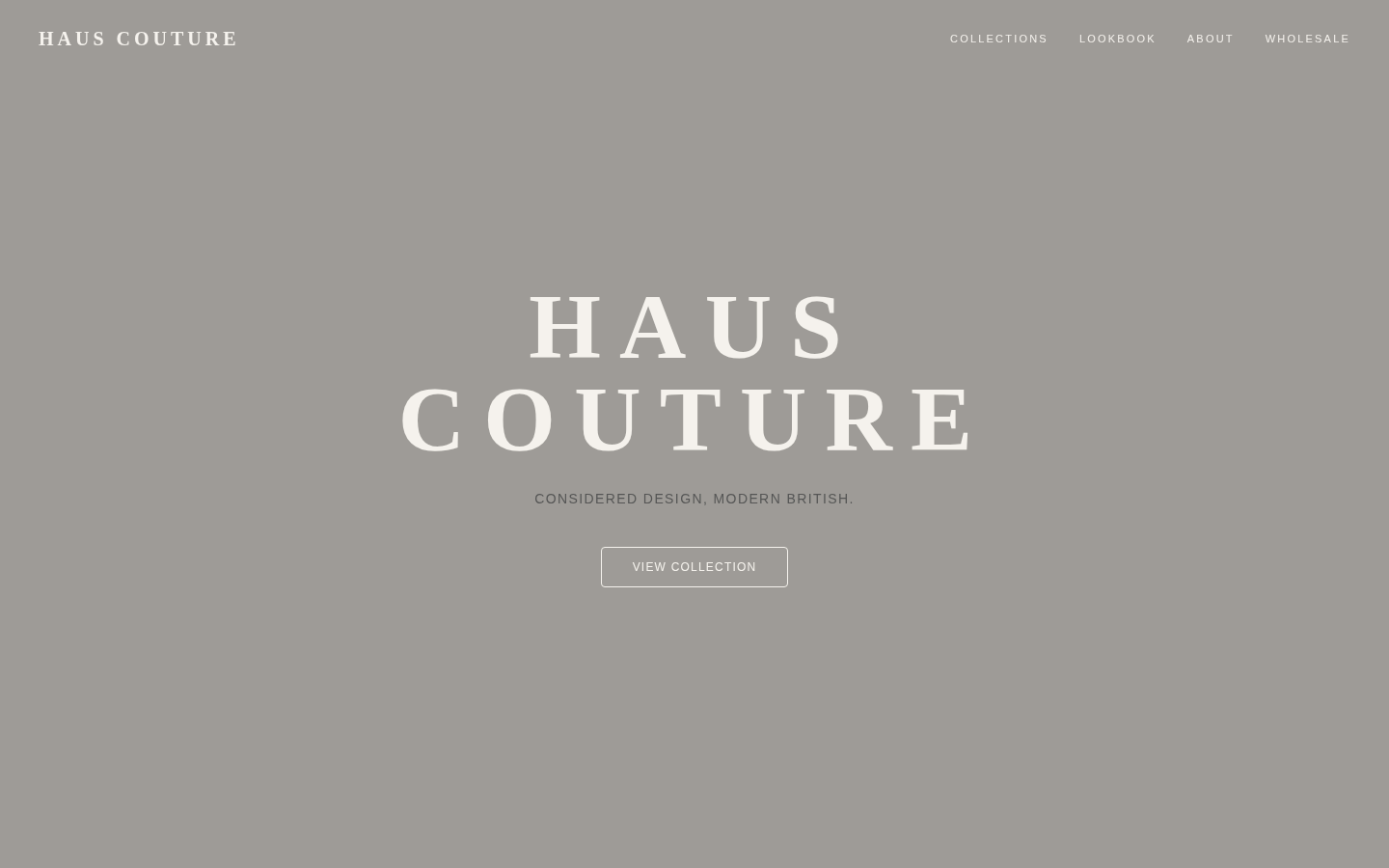 Archived custom Haus Couture Astro storefront with a restrained editorial layout