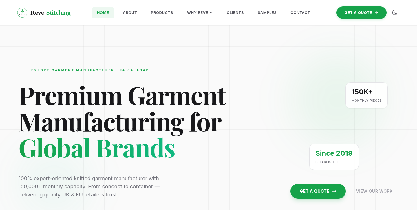 Reve Stitching digital platform homepage