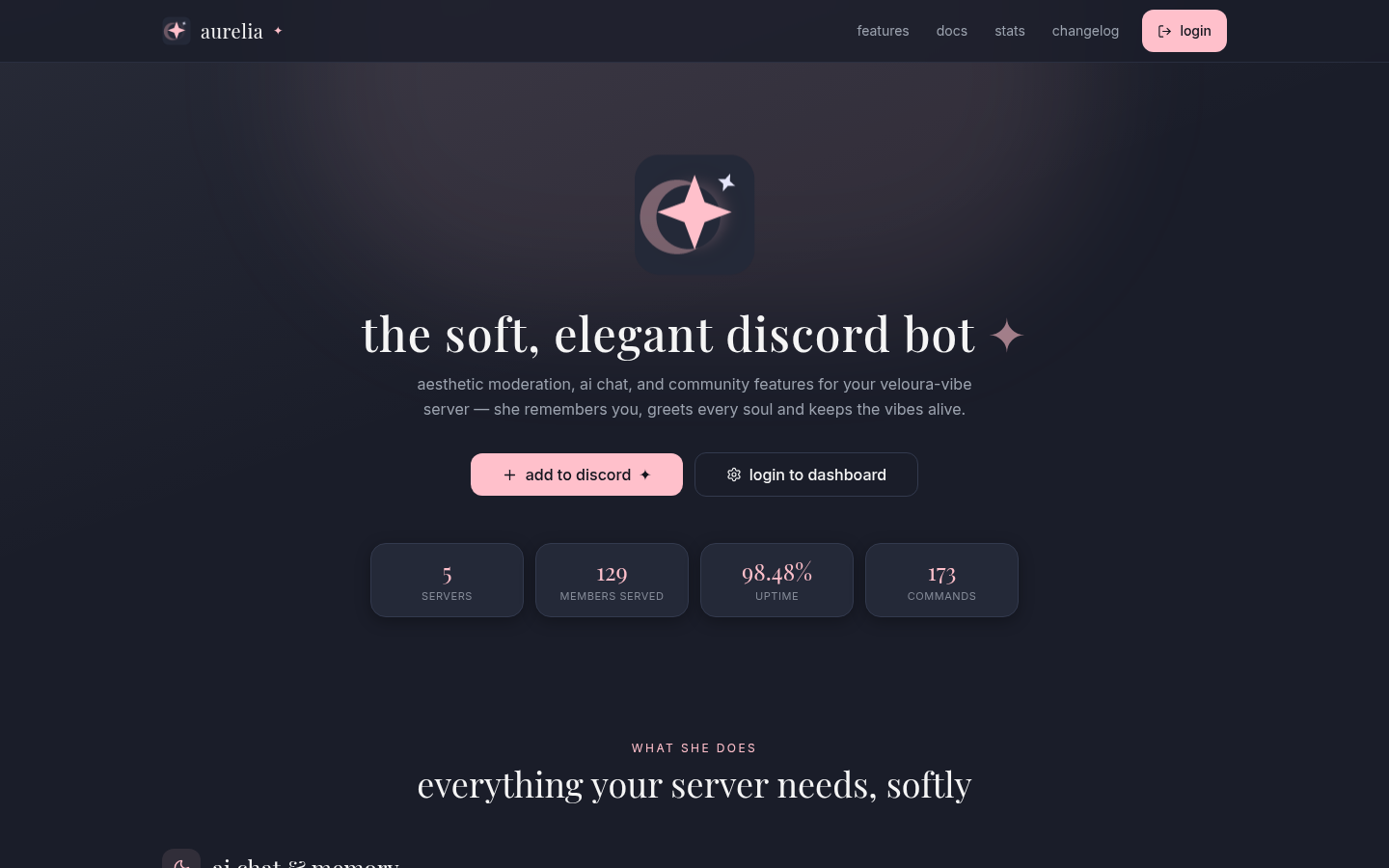 Aurelia community management platform landing page